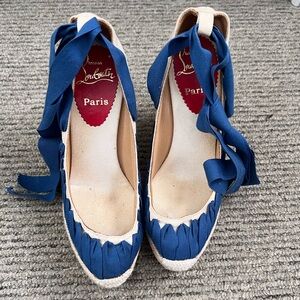 Christian Louboutin canvas colour block ribbon espadrille 37